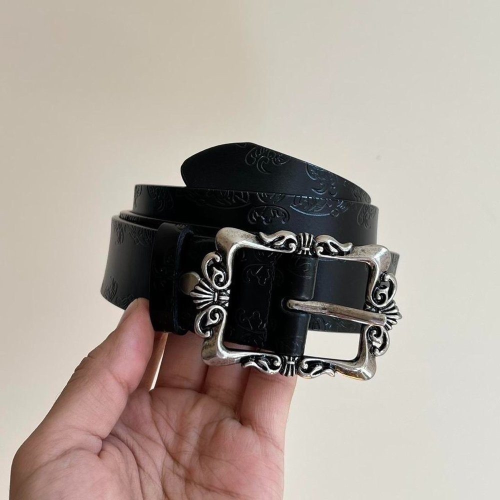 vintage style black american western floral design belt